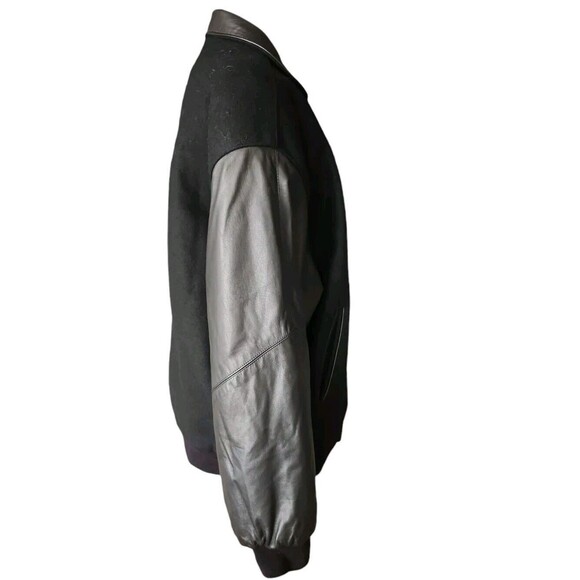 Vintage Jeff Hamilton Bomber Jacket Men's Size M Wool And Leather Black Classic - Picture 4 of 11